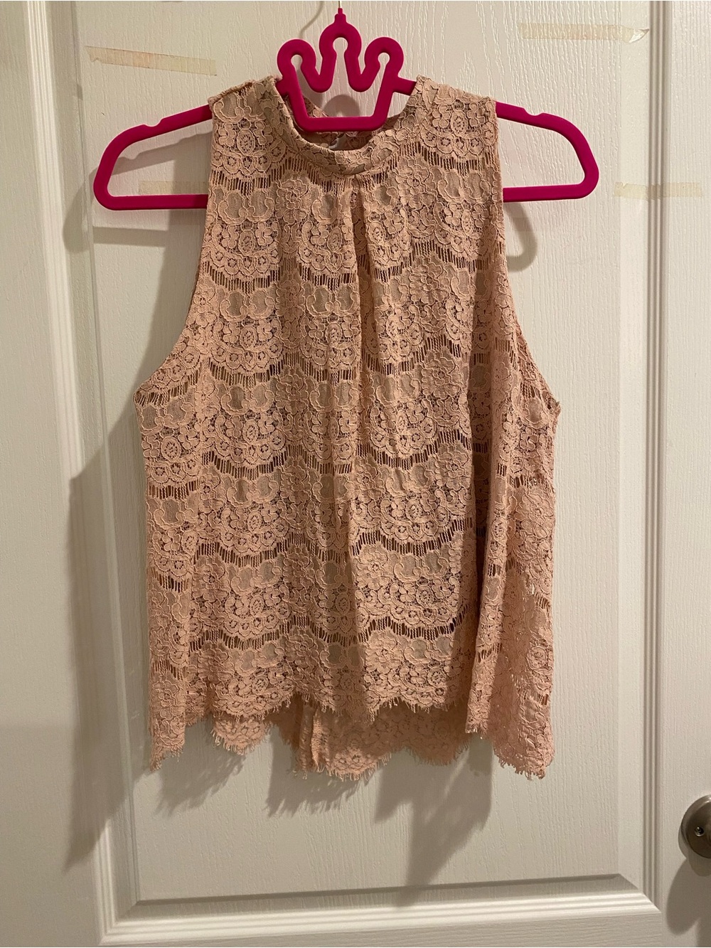 love, Fire Mauve Blush Lace Sleeveless High-Neck Top